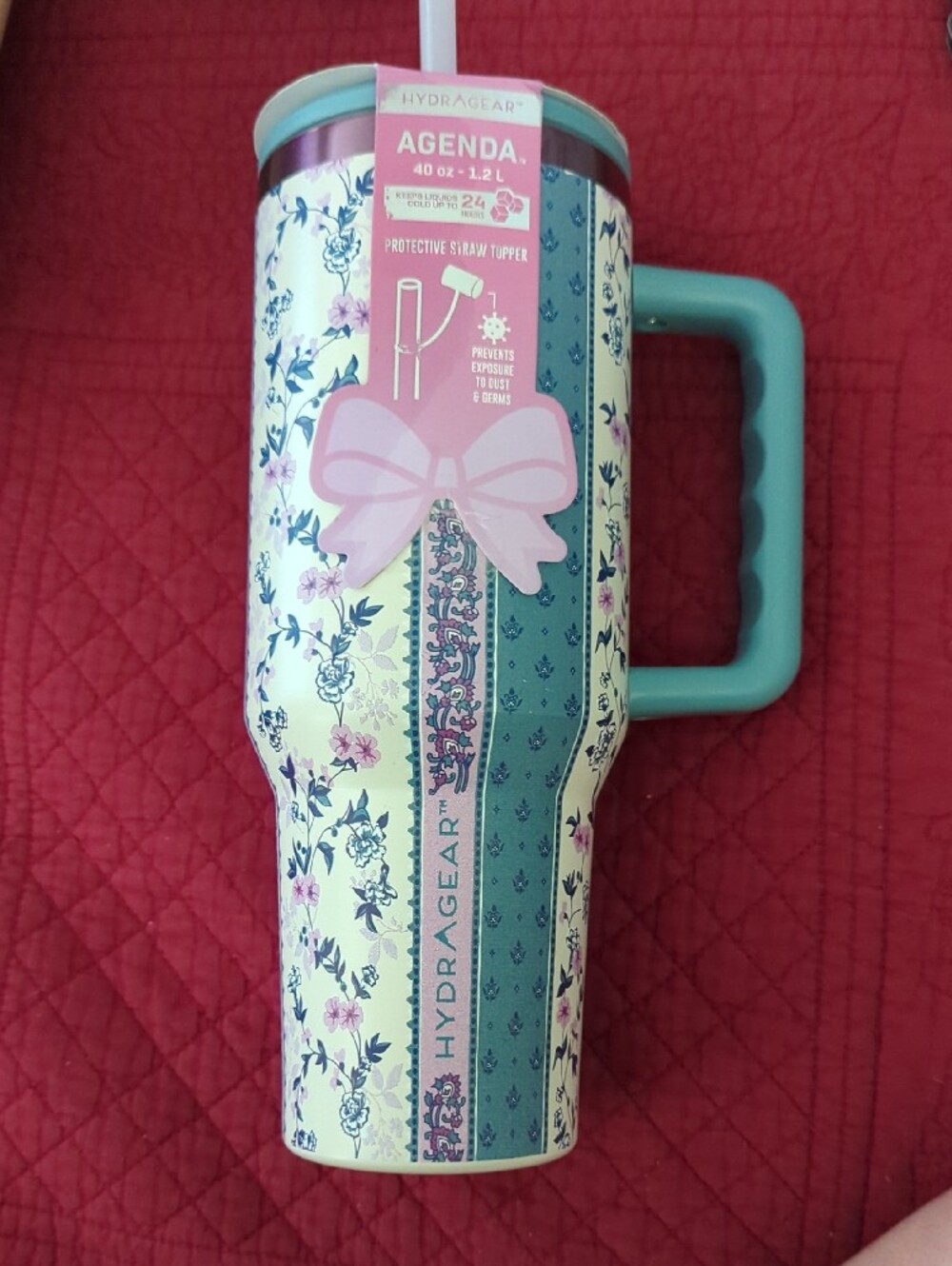 AGENDA Hydragear Floral Pink & Teal Travel Mug with Handle